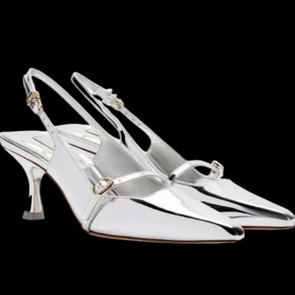 Larroude' Ines Pump In Silver Specchio. Sz: 7 - Picture 1 of 15